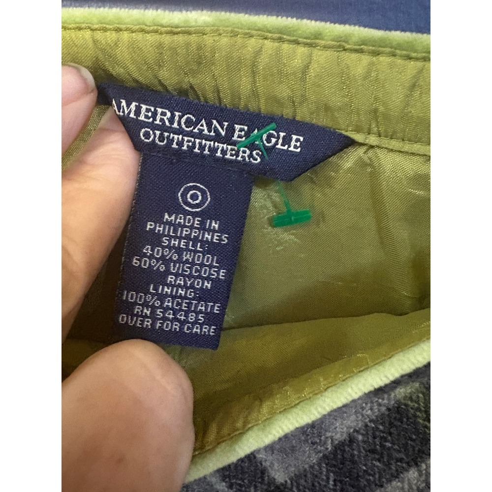 American Eagle Outfitters Plaid Wool Blend Mini Skirt Grey Lime Green Size 0 - Picture 3 of 4